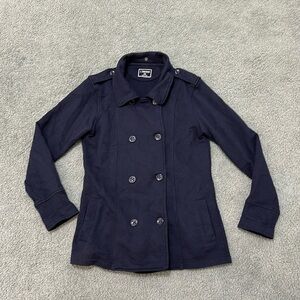 J. Peterman Coat Womens XS Navy Blue Lightweight Peacoat Preppy Nautical